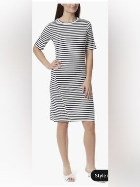 🆕 Anne Klein Sport Womens Tinsley Striped Midi T-Shirt Dress. Size Large. NWT